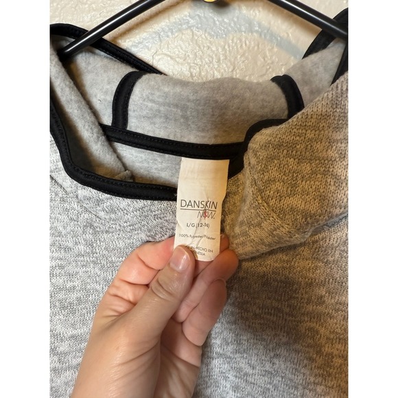 Danskin Now Heather Gray Funnel Neck Thumb Hole Hoodie Pullover Athleisure - Picture 4 of 4